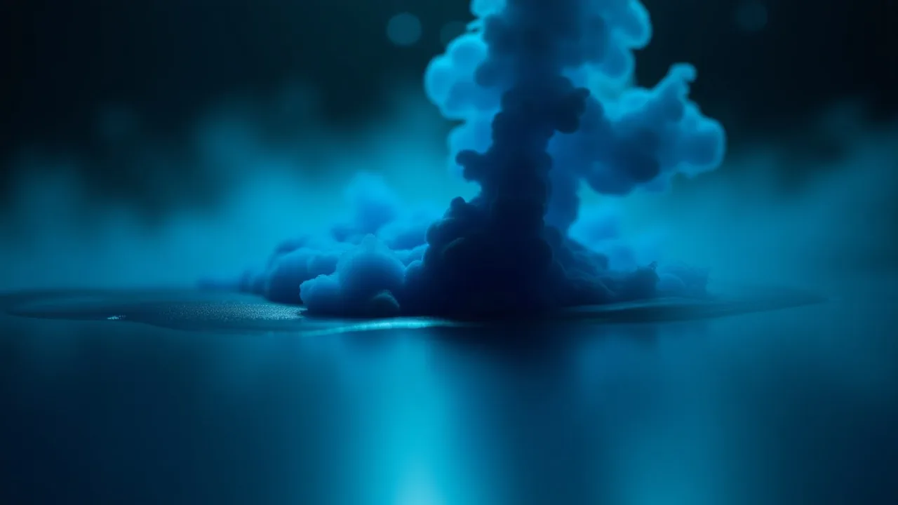 A plume of dark blue ink dispersing in water against a dark background