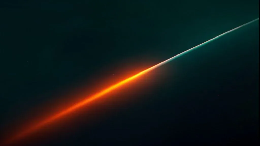A single glass vial of clear liquid lit by a narrow beam in low light